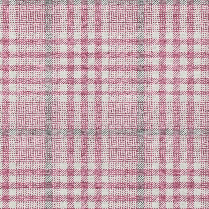 Blush Gray And Ivory Plaid Washable Indoor Outdoor Area Rug Photo 5