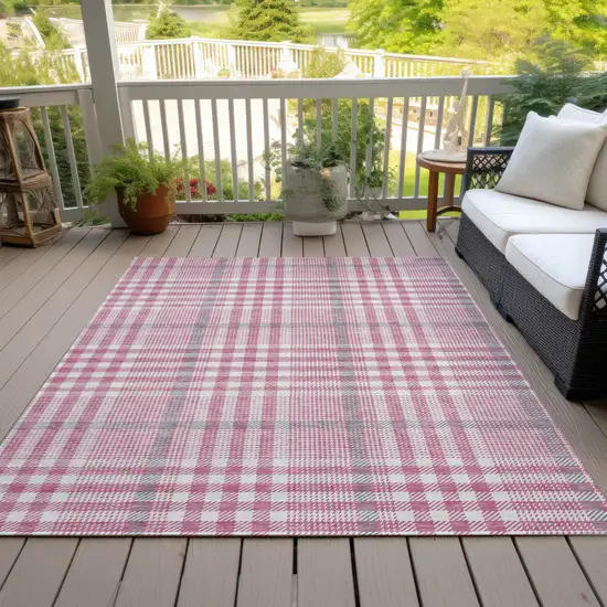 Blush Gray And Ivory Plaid Washable Indoor Outdoor Area Rug Photo 7