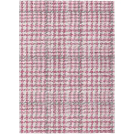 Blush Gray And Ivory Plaid Washable Indoor Outdoor Area Rug Photo 2