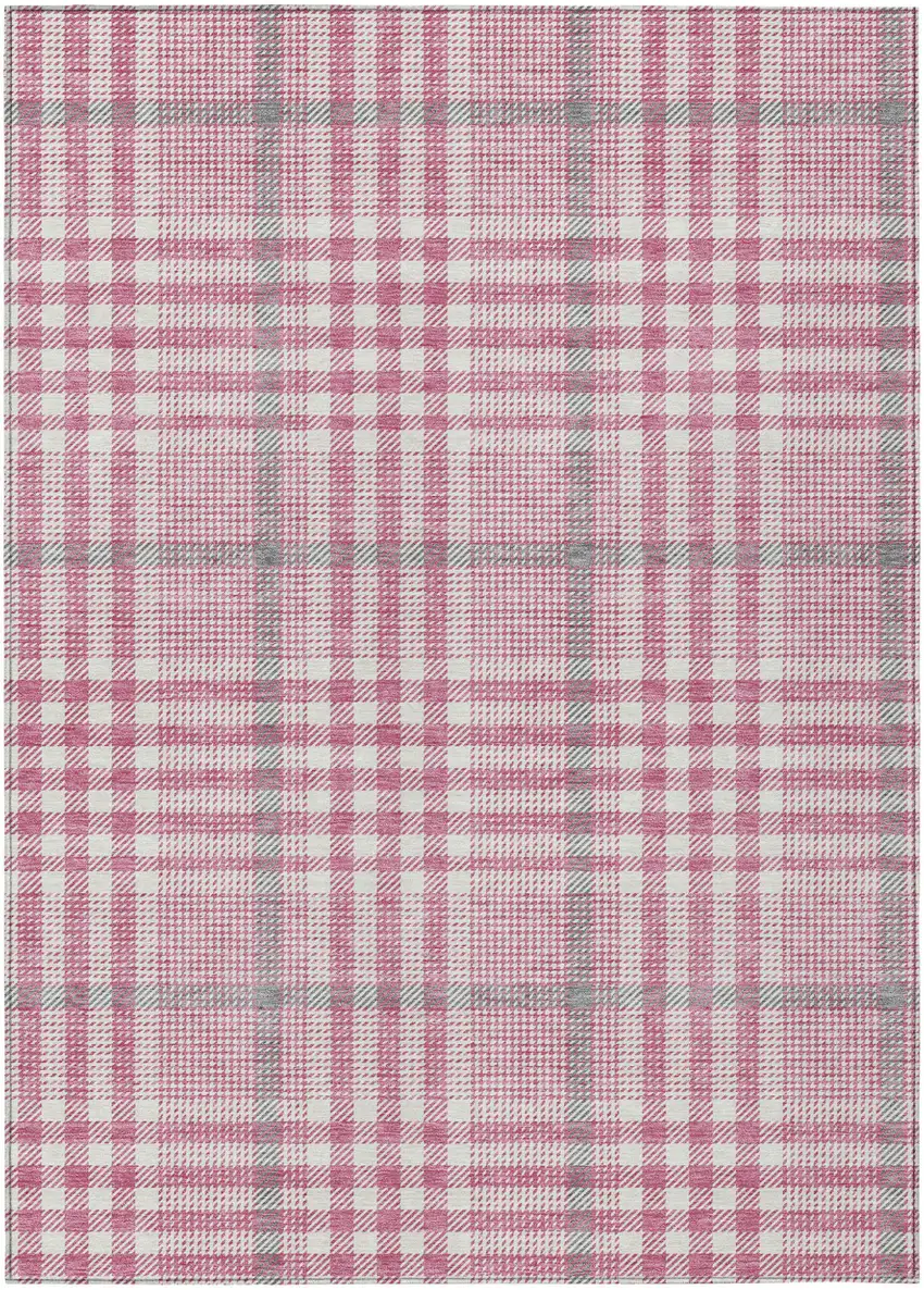 Blush Gray And Ivory Plaid Washable Indoor Outdoor Area Rug Photo 2
