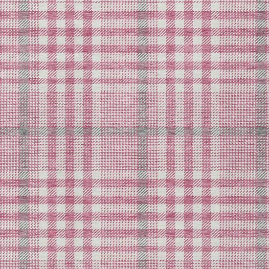 Blush Gray And Ivory Plaid Washable Indoor Outdoor Area Rug Photo 5