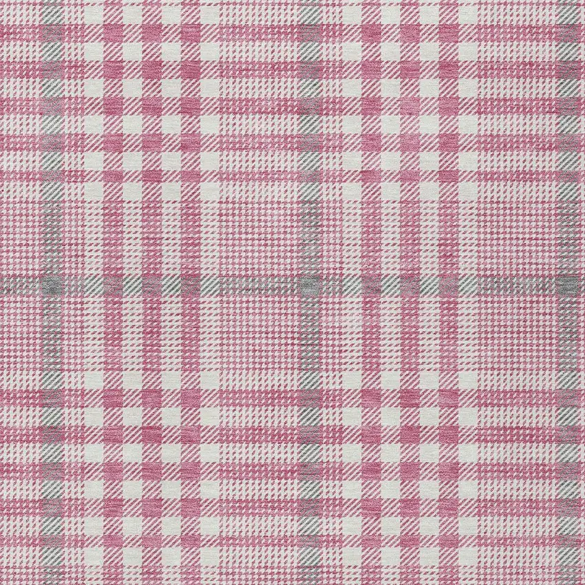 Blush Gray And Ivory Plaid Washable Indoor Outdoor Area Rug Photo 5