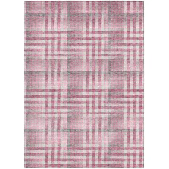 Blush Gray And Ivory Plaid Washable Indoor Outdoor Area Rug Photo 6