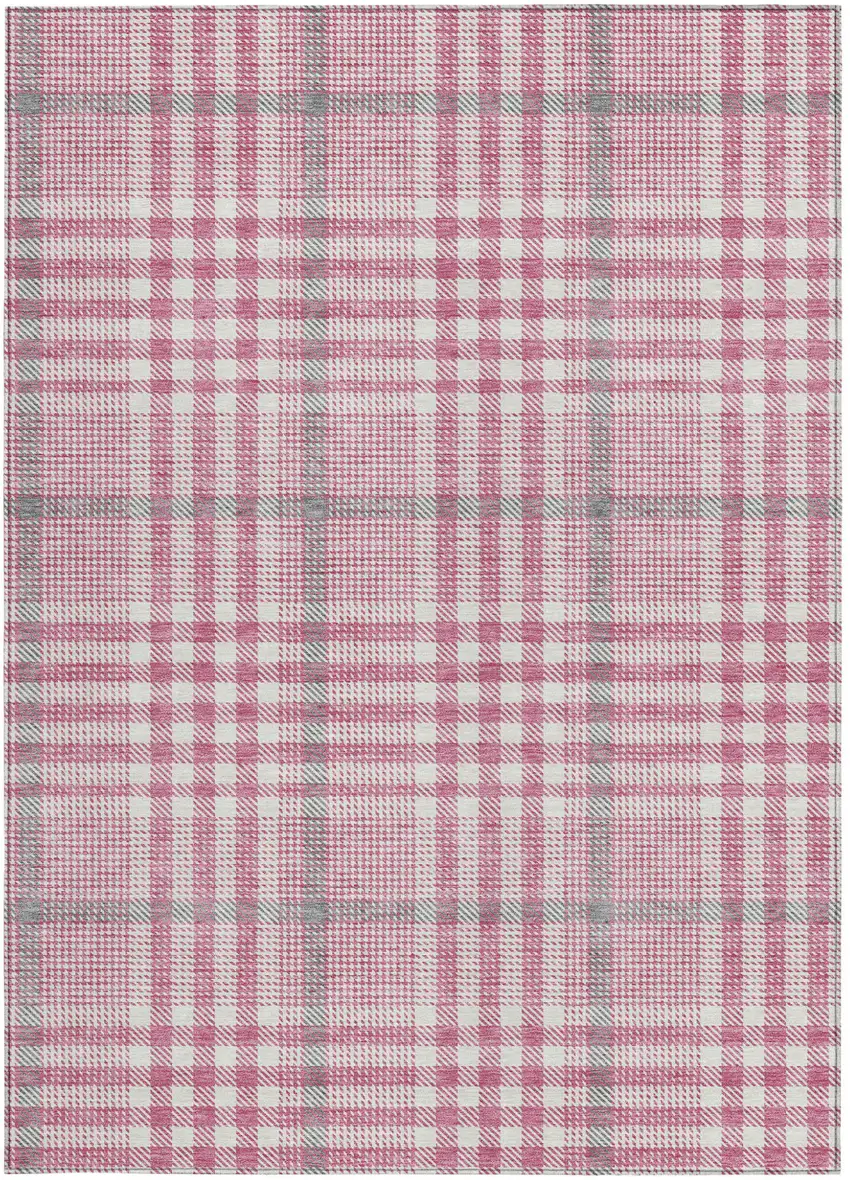 Blush Gray And Ivory Plaid Washable Indoor Outdoor Area Rug Photo 6