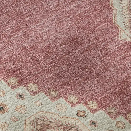 Blush Gray And Pink Oriental Washable Area Rug With UV Protection Photo 9