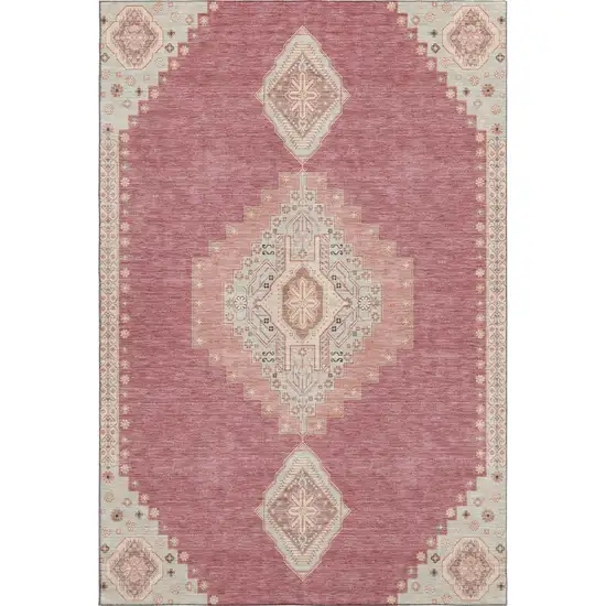 Blush Gray And Pink Oriental Washable Area Rug With UV Protection Photo 1