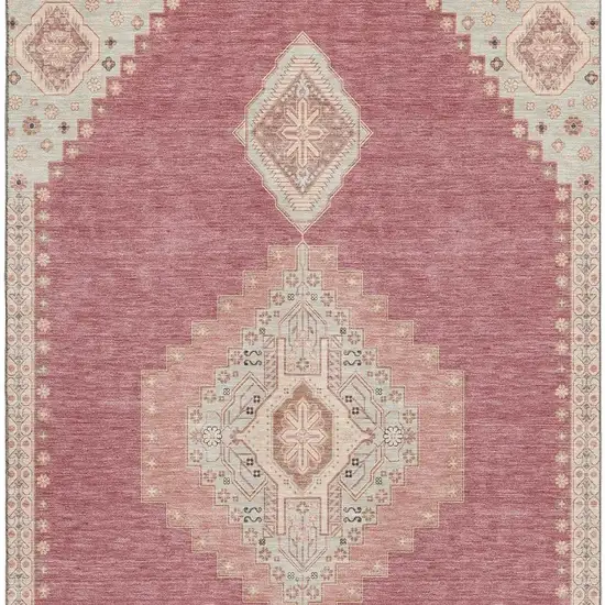 Blush Gray And Pink Oriental Washable Area Rug With UV Protection Photo 2