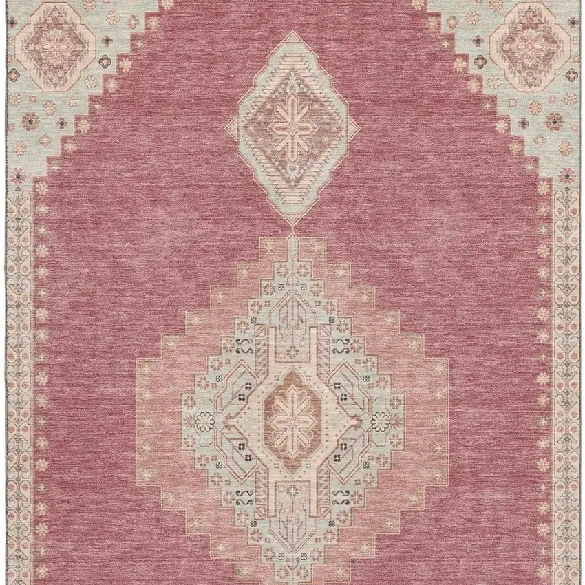 Blush Gray And Pink Oriental Washable Area Rug With UV Protection Photo 2