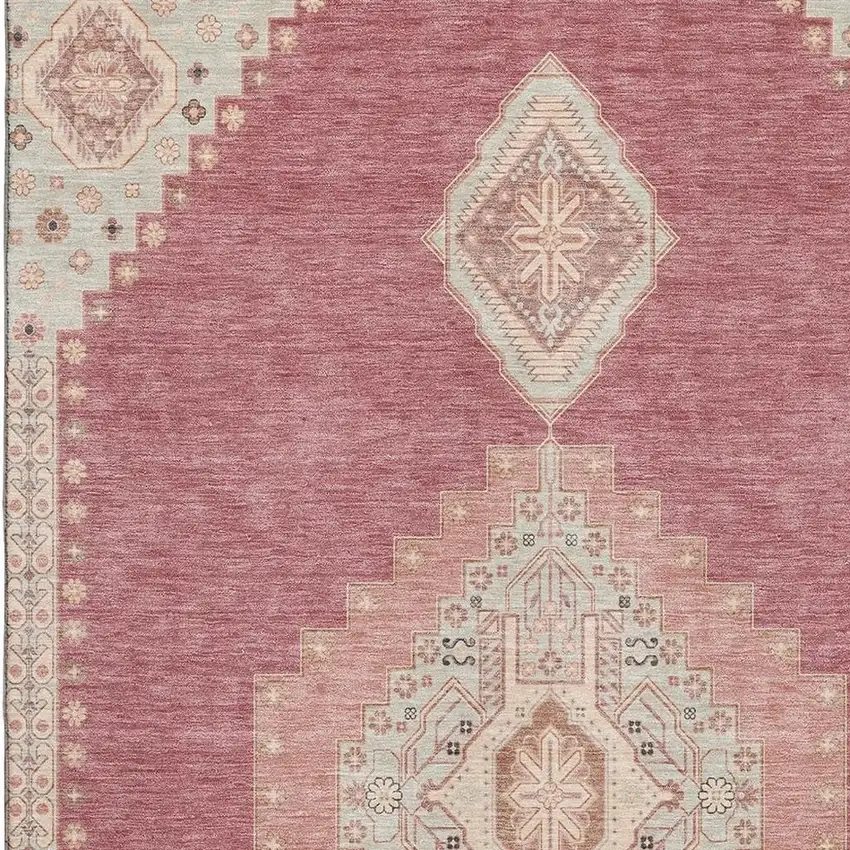 Blush Gray And Pink Oriental Washable Area Rug With UV Protection Photo 2