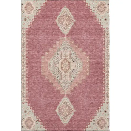 Blush Gray And Pink Oriental Washable Area Rug With UV Protection Photo 3