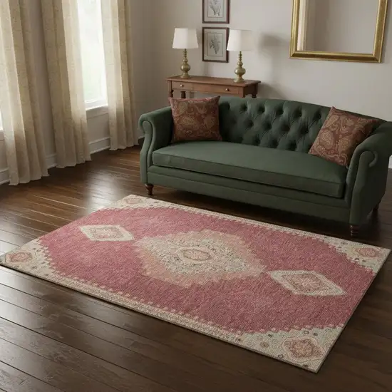 Blush Gray And Pink Oriental Washable Area Rug With UV Protection Photo 2