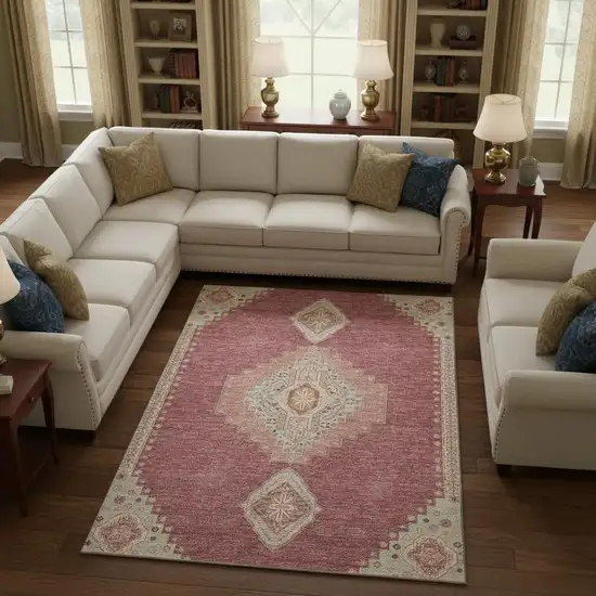Blush Gray And Pink Oriental Washable Area Rug With UV Protection Photo 2