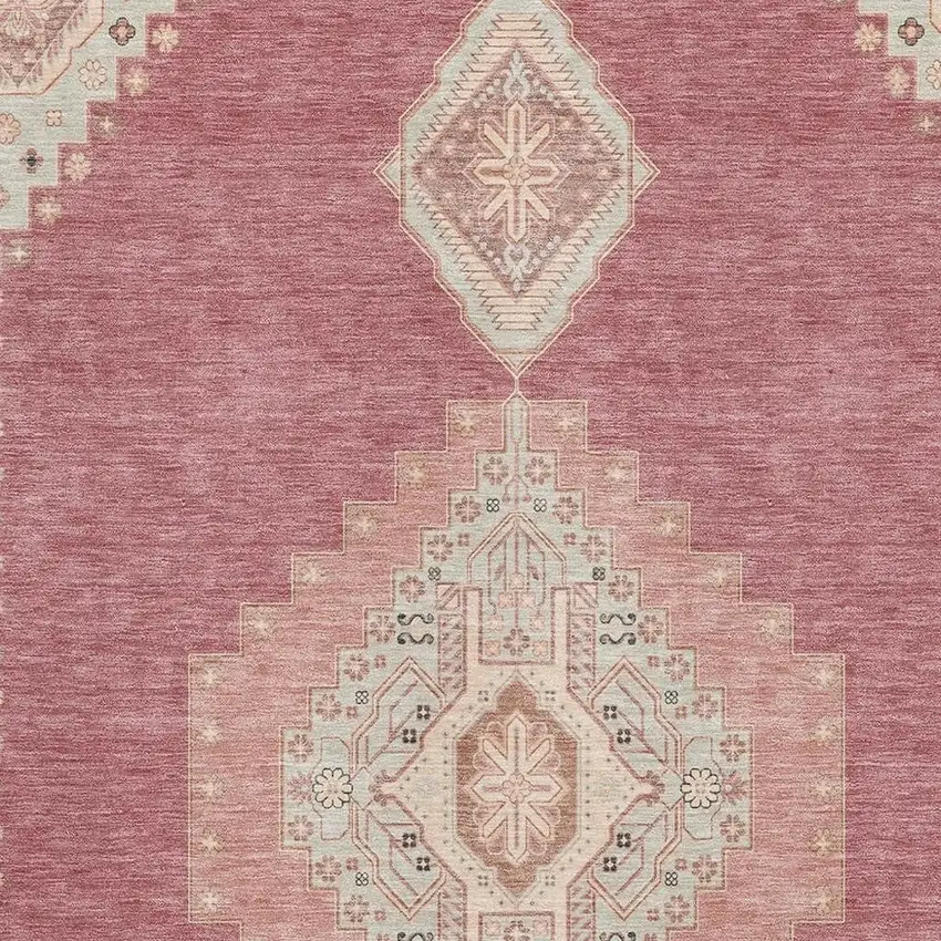 Blush Gray And Pink Oriental Washable Area Rug With UV Protection Photo 2