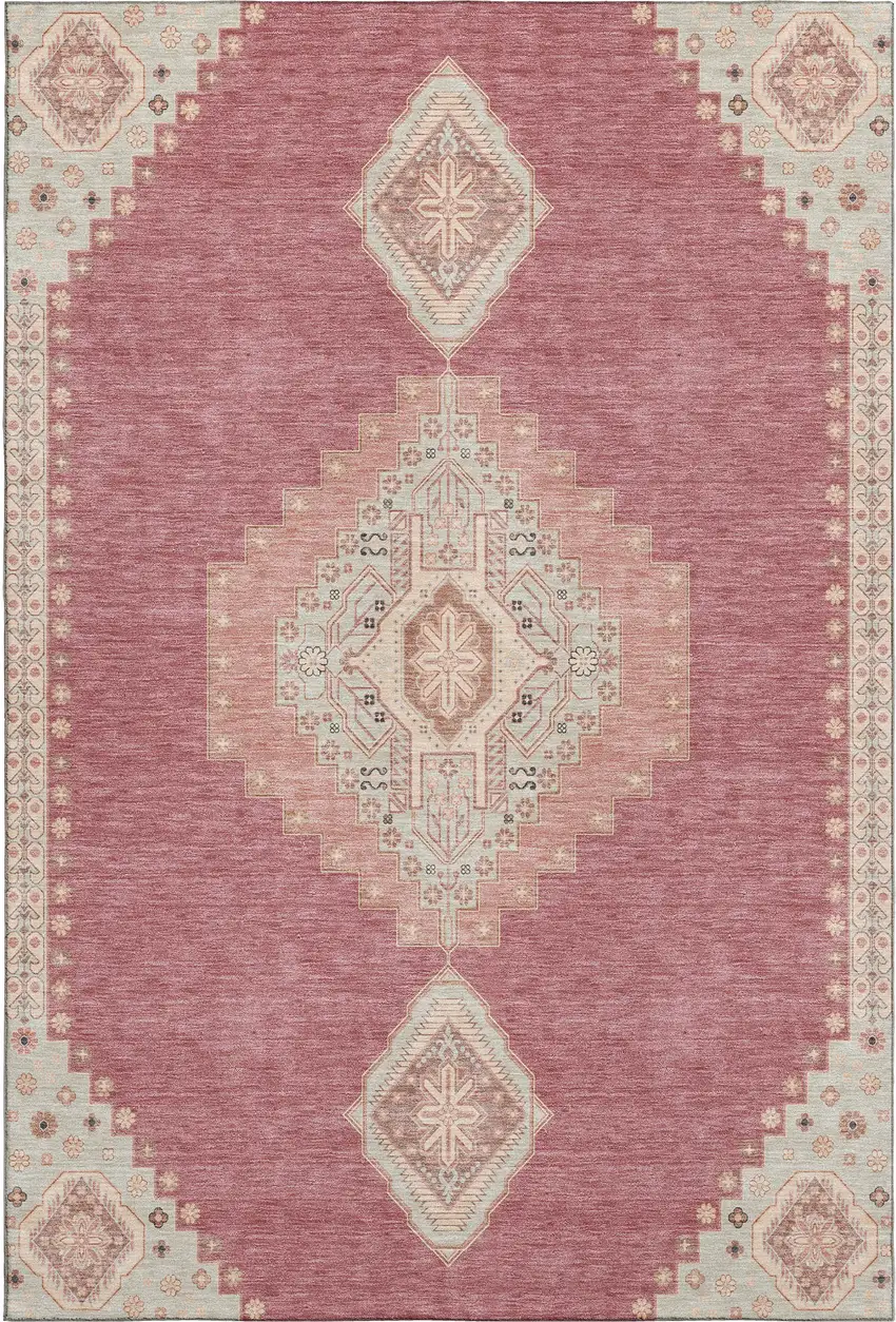 Blush Gray And Pink Oriental Washable Area Rug With UV Protection Photo 1