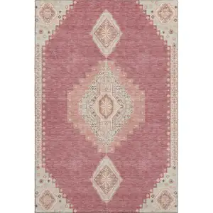 Photo of Blush Gray And Pink Oriental Washable Area Rug With UV Protection