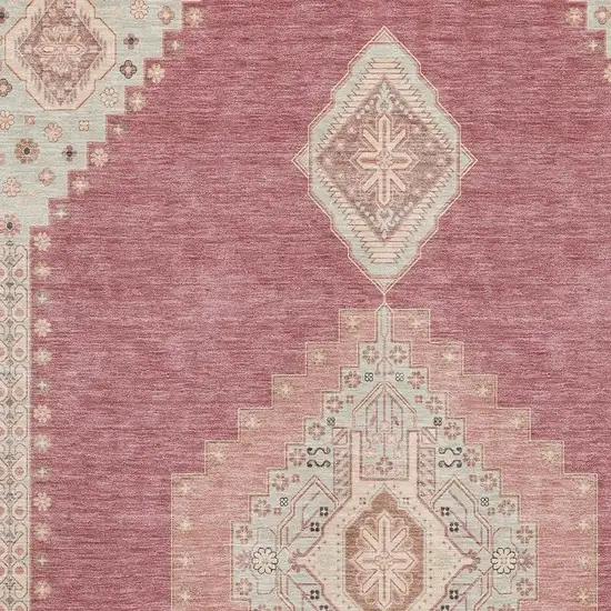 Blush Gray And Pink Oriental Washable Area Rug With UV Protection Photo 2
