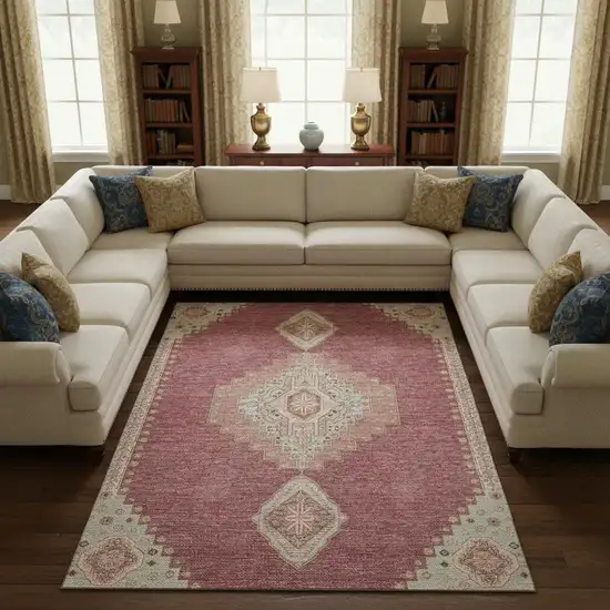 Blush Gray And Pink Oriental Washable Area Rug With UV Protection Photo 2