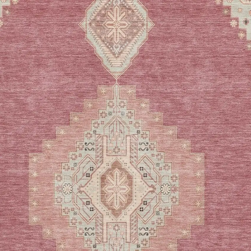 Blush Gray And Pink Oriental Washable Area Rug With UV Protection Photo 2