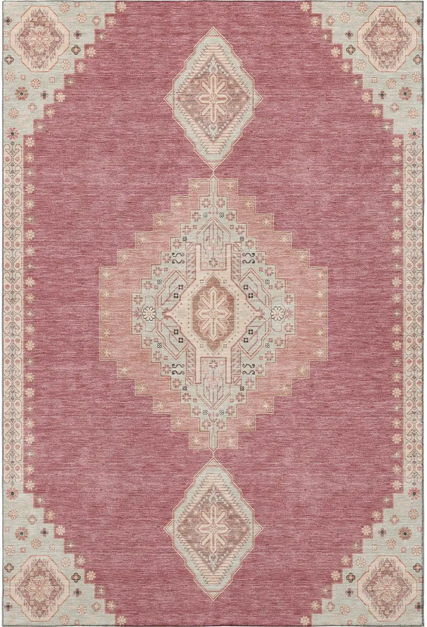 Blush Gray And Pink Oriental Washable Area Rug With UV Protection Photo 3