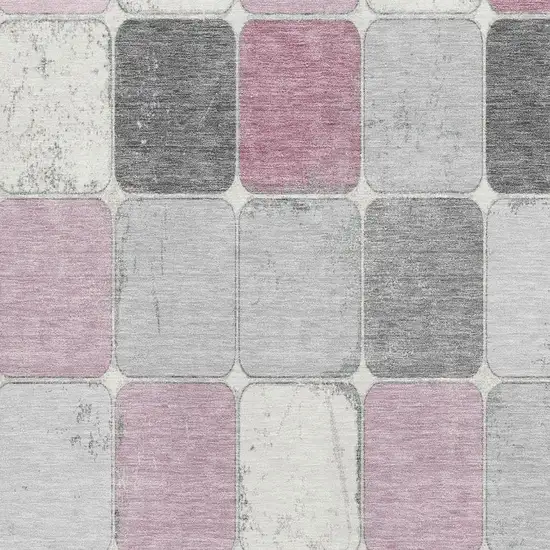 Blush Gray And Silver Geometric Washable Area Rug With UV Protection Photo 3