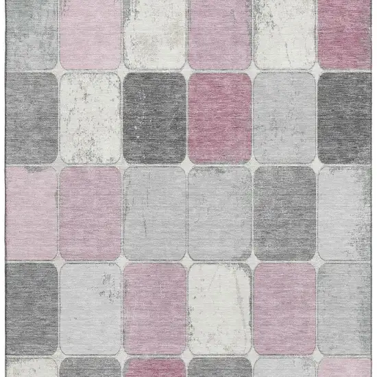 Blush Gray And Silver Geometric Washable Area Rug With UV Protection Photo 4