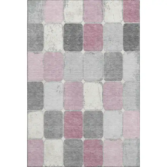 Blush Gray And Silver Geometric Washable Area Rug With UV Protection Photo 1