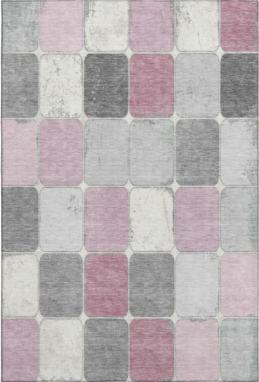Blush Gray And Silver Geometric Washable Area Rug With UV Protection Photo 1