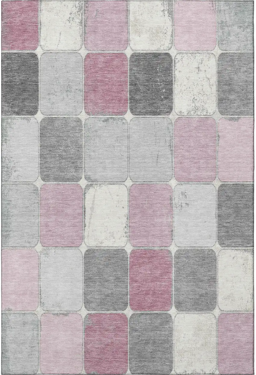 Blush Gray And Silver Geometric Washable Area Rug With UV Protection Photo 3