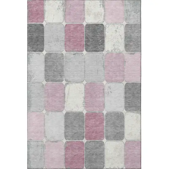 Blush Gray And Silver Geometric Washable Area Rug With UV Protection Photo 3
