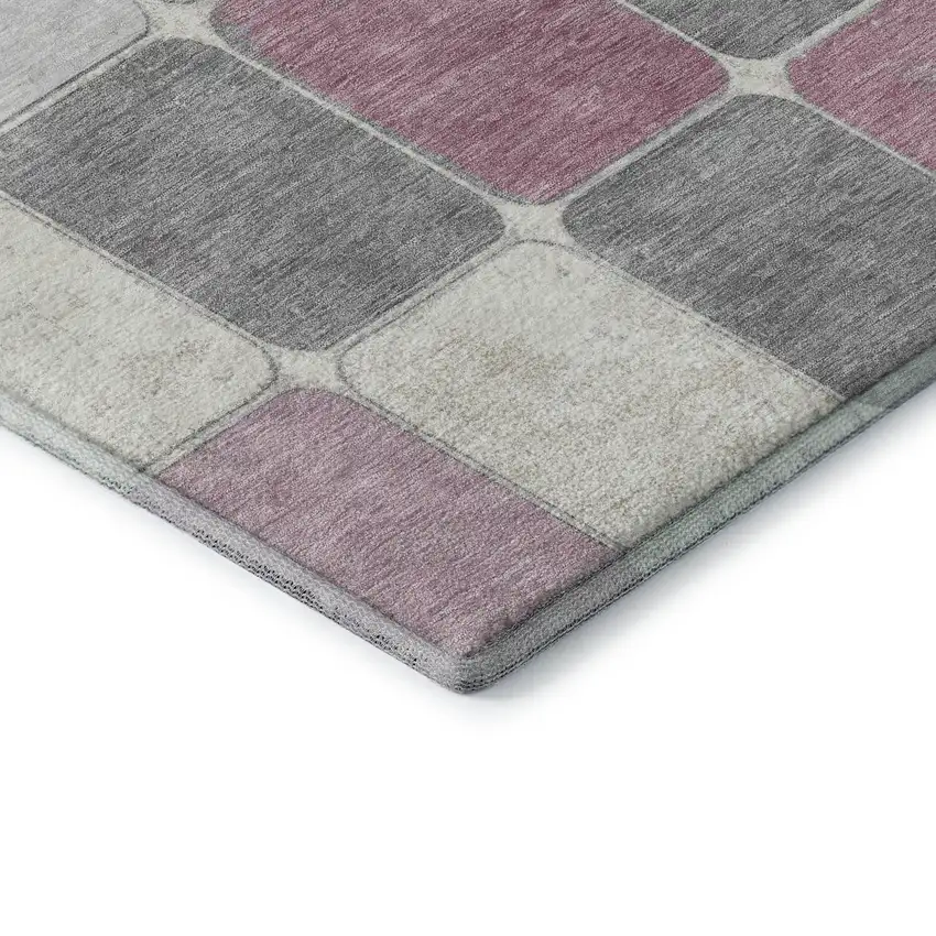 Blush Gray And Silver Geometric Washable Area Rug With UV Protection Photo 7