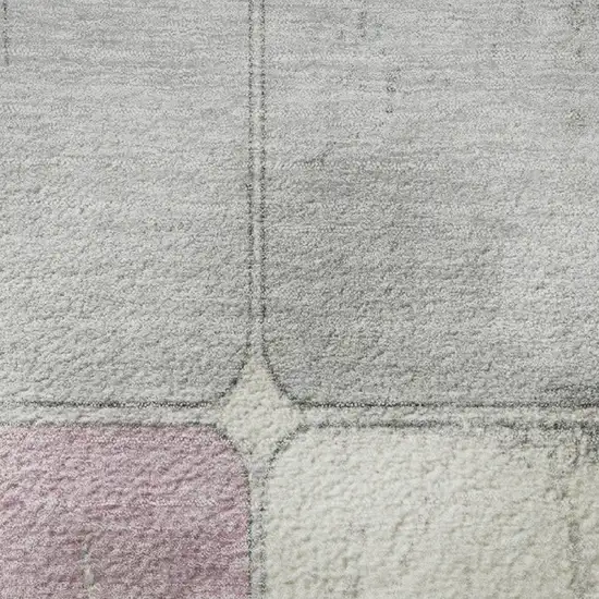 Blush Gray And Silver Geometric Washable Area Rug With UV Protection Photo 9