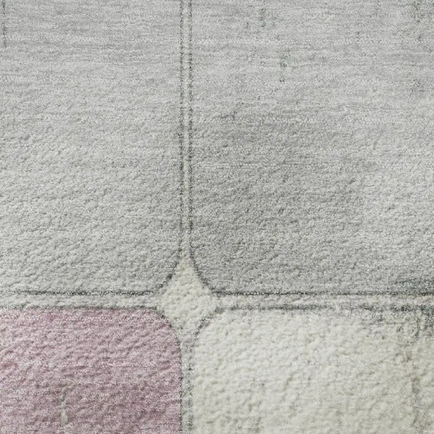 Blush Gray And Silver Geometric Washable Area Rug With UV Protection Photo 9