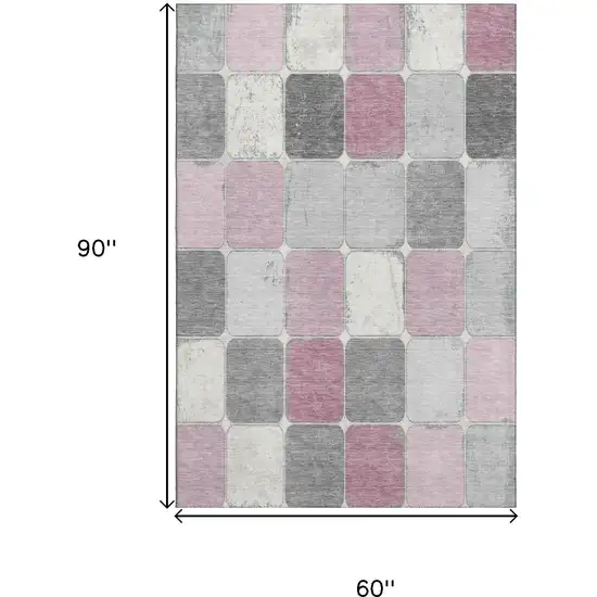 Blush Gray And Silver Geometric Washable Area Rug With UV Protection Photo 8