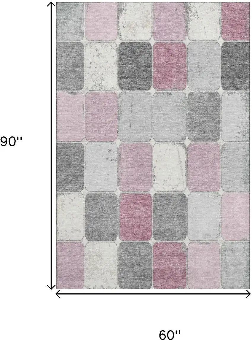 Blush Gray And Silver Geometric Washable Area Rug With UV Protection Photo 8