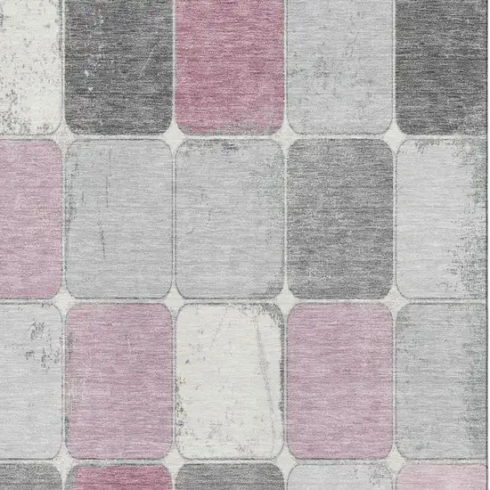 Blush Gray And Silver Geometric Washable Area Rug With UV Protection Photo 3