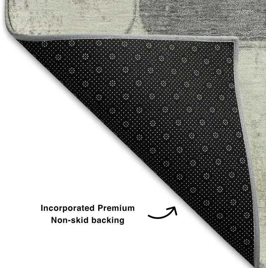 Blush Gray And Silver Geometric Washable Area Rug With UV Protection Photo 7
