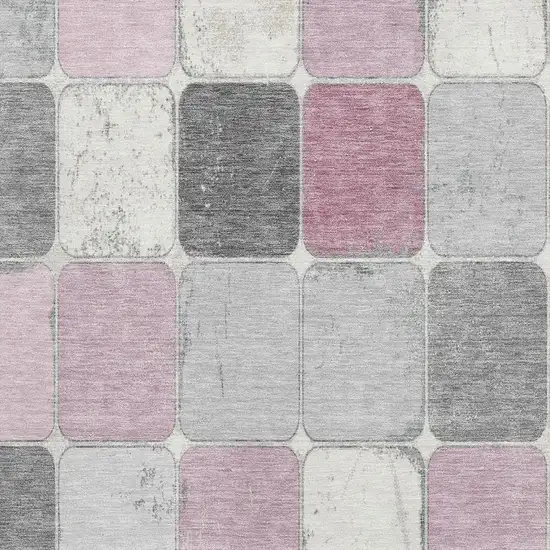Blush Gray And Silver Geometric Washable Area Rug With UV Protection Photo 3