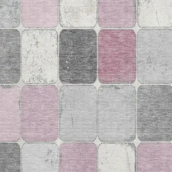 Blush Gray And Silver Geometric Washable Area Rug With UV Protection Photo 3