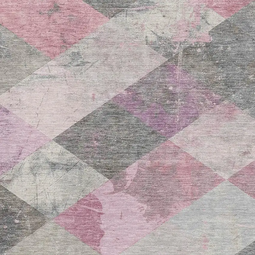 Blush Gray And Silver Geometric Washable Area Rug With UV Protection Photo 3