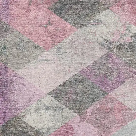 Blush Gray And Silver Geometric Washable Area Rug With UV Protection Photo 3