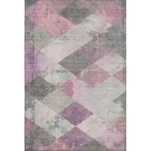 Photo of Blush Gray And Silver Geometric Washable Area Rug With UV Protection