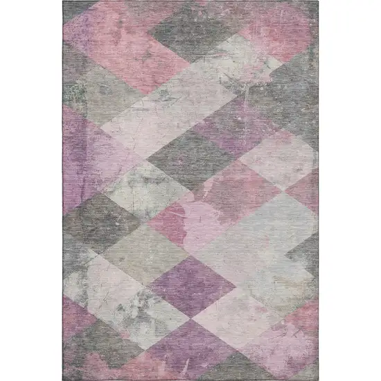 Blush Gray And Silver Geometric Washable Area Rug With UV Protection Photo 1