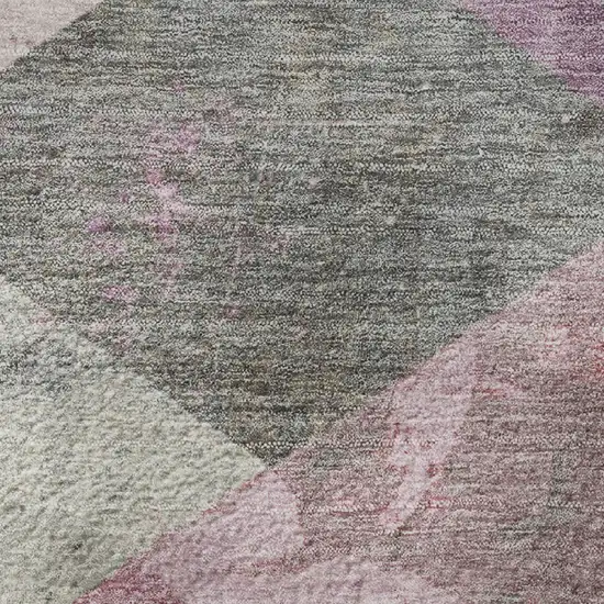 Blush Gray And Silver Geometric Washable Area Rug With UV Protection Photo 9