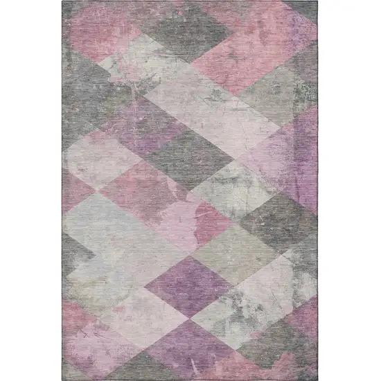 Blush Gray And Silver Geometric Washable Area Rug With UV Protection Photo 3