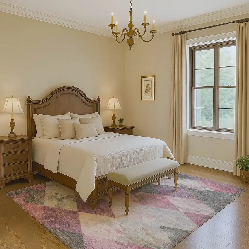 Blush Gray And Silver Geometric Washable Area Rug With UV Protection Photo 5