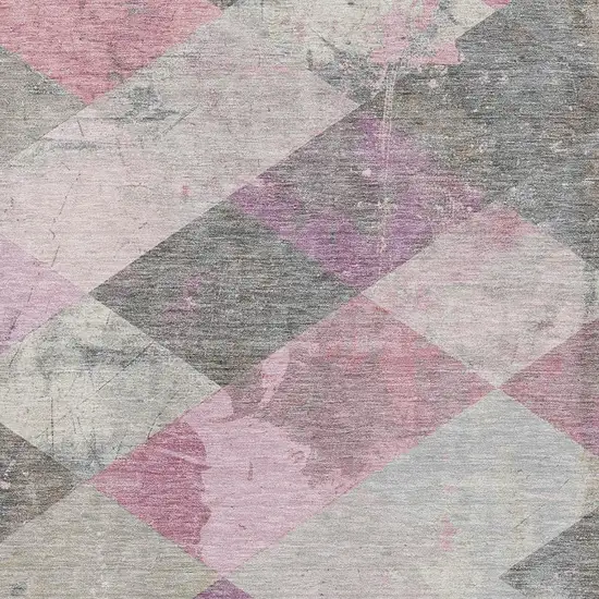 Blush Gray And Silver Geometric Washable Area Rug With UV Protection Photo 3