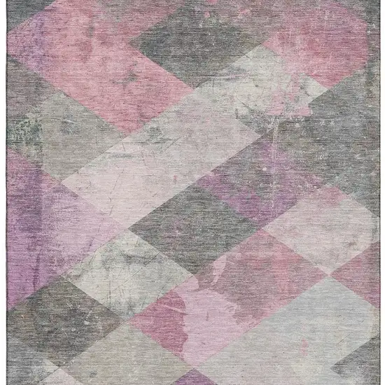 Blush Gray And Silver Geometric Washable Area Rug With UV Protection Photo 4