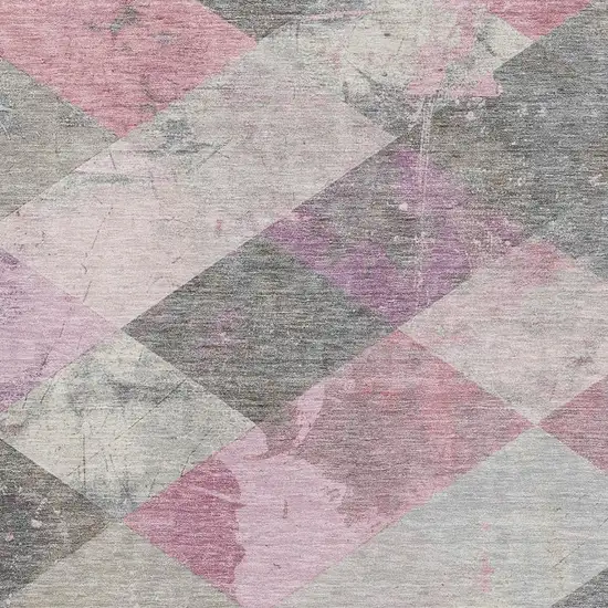 Blush Gray And Silver Geometric Washable Area Rug With UV Protection Photo 3