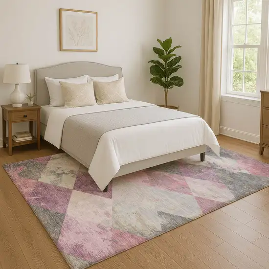 Blush Gray And Silver Geometric Washable Area Rug With UV Protection Photo 5