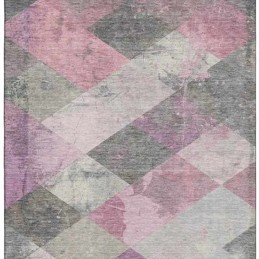 Blush Gray And Silver Geometric Washable Area Rug With UV Protection Photo 4